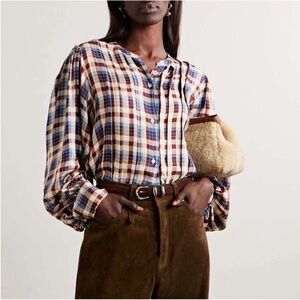 Doen Harlow Top Belleville Plaid Blue Red Beige Size Small